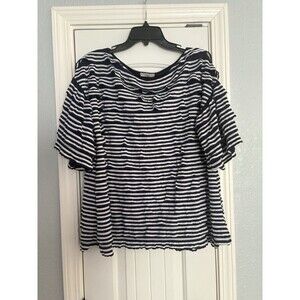Easel Ruffle Blouse Womens Size Small Blue White Layered Short Sleeve Striped‎